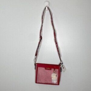 Joseph Ribkoff Women Rasberry Red/Ivory Faux Leather Tweed Crossbody Bag